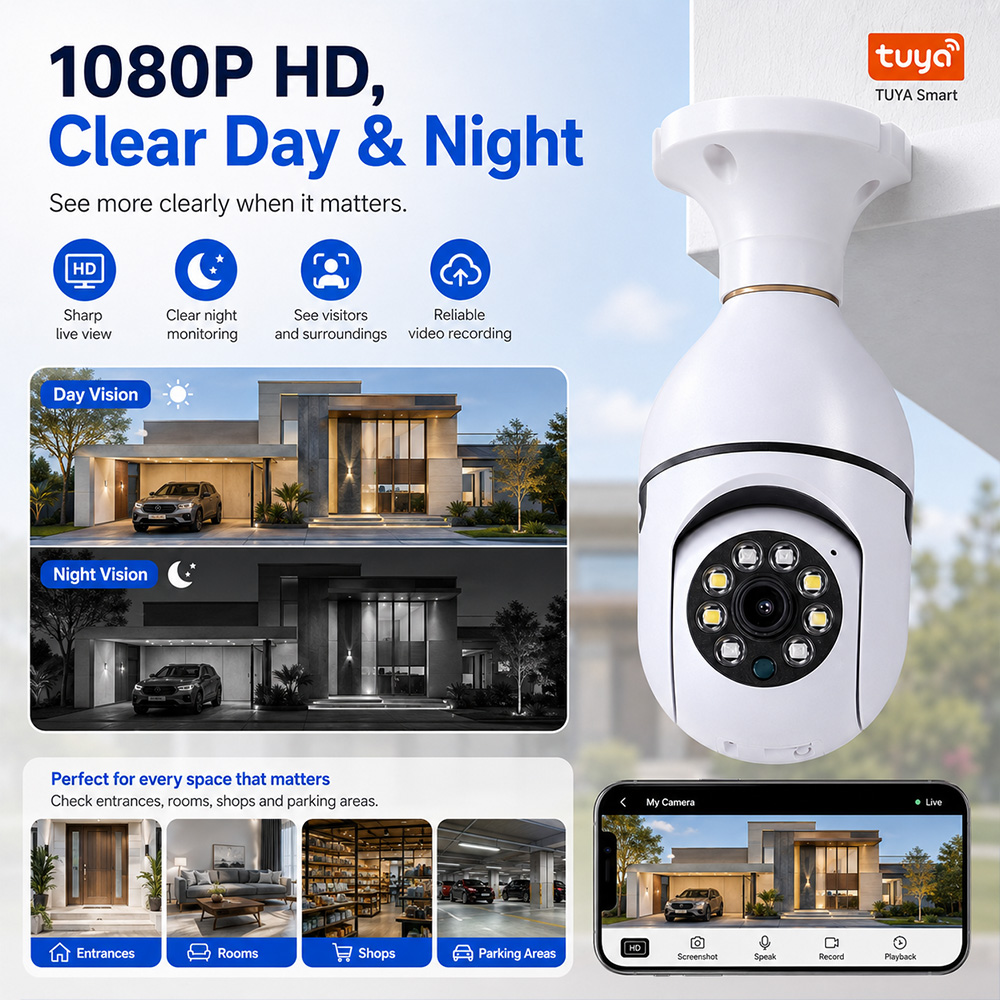 Outdoor Lighting Under Roof - Камера-лампочка Tuya Wireless Light 2MP HD